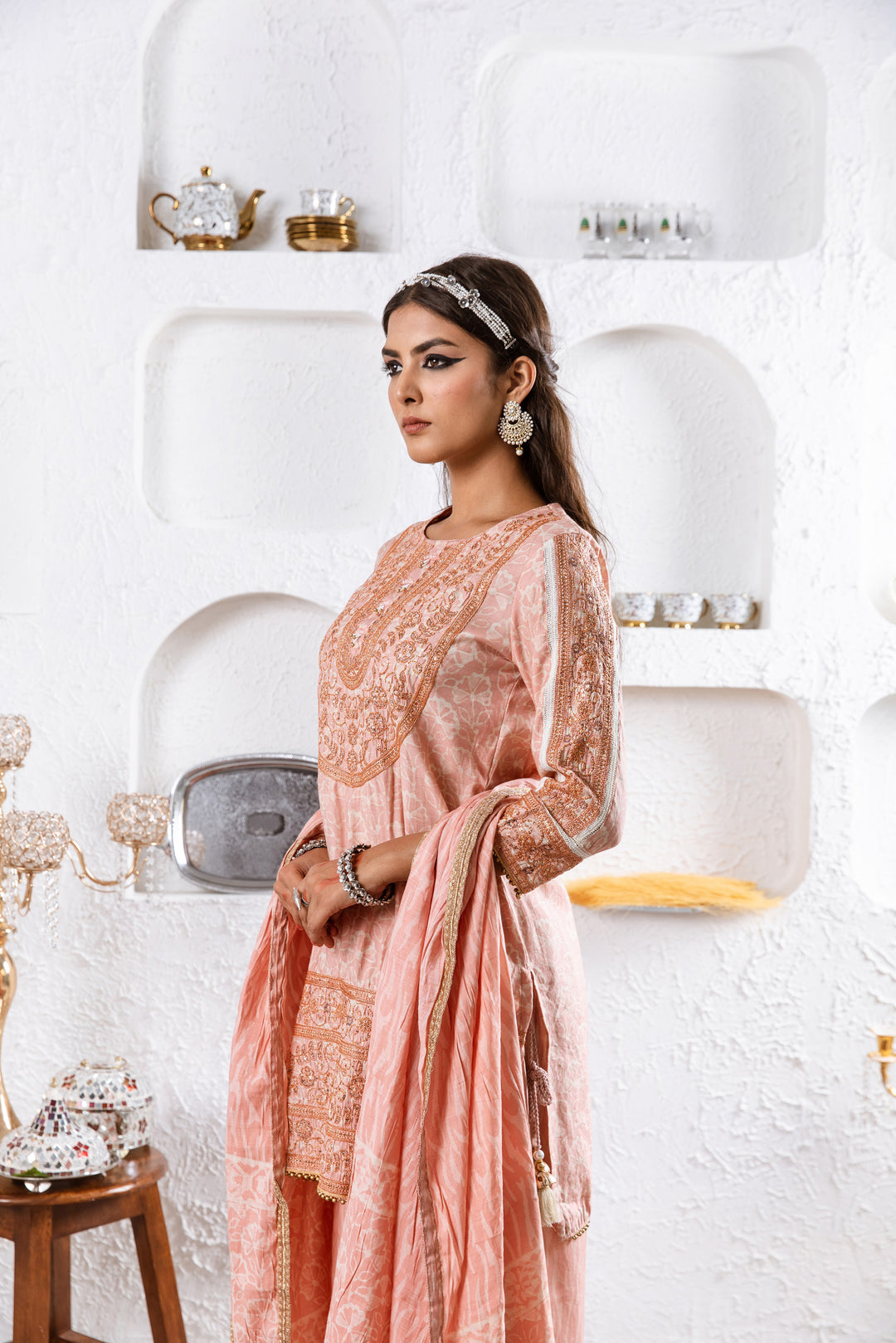 Ba-astur Women's Peach Color Rayon Straight Kurta Sharara Dupatta With Fancy Potli