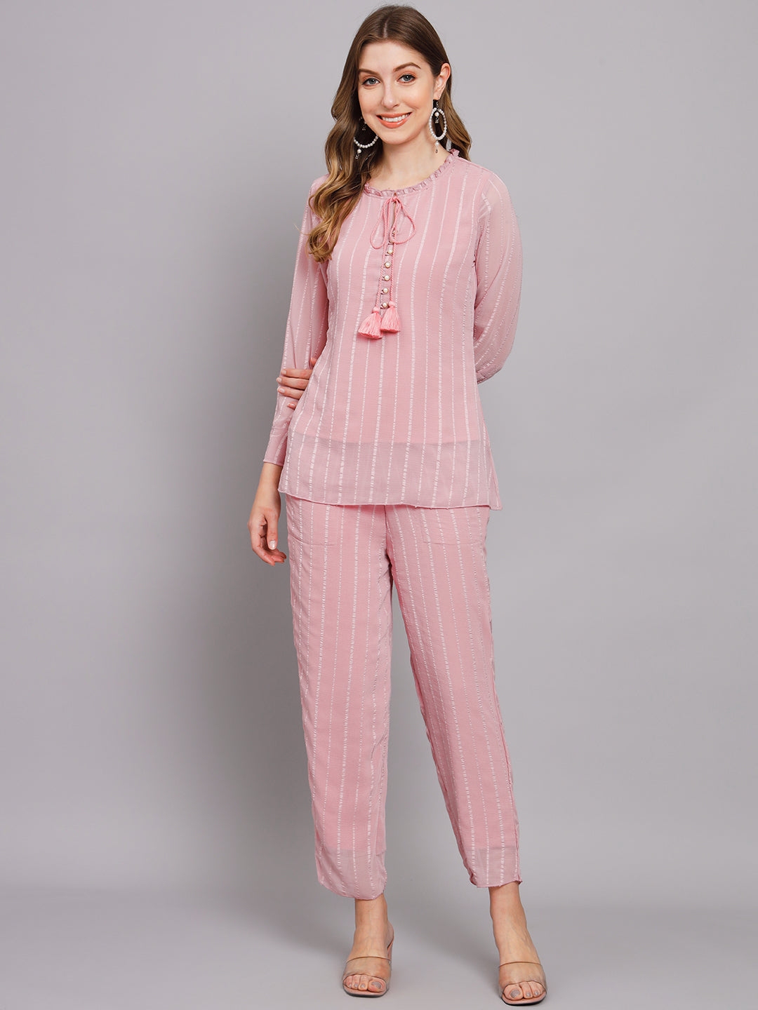 Women's Pink Chiffon Straight Night Suit