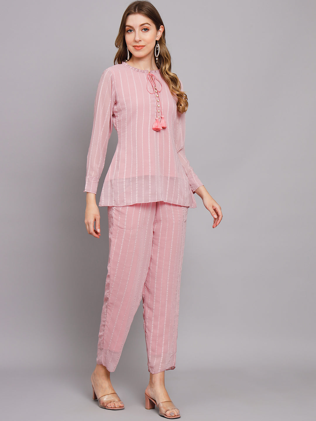 Women's Pink Chiffon Straight Night Suit