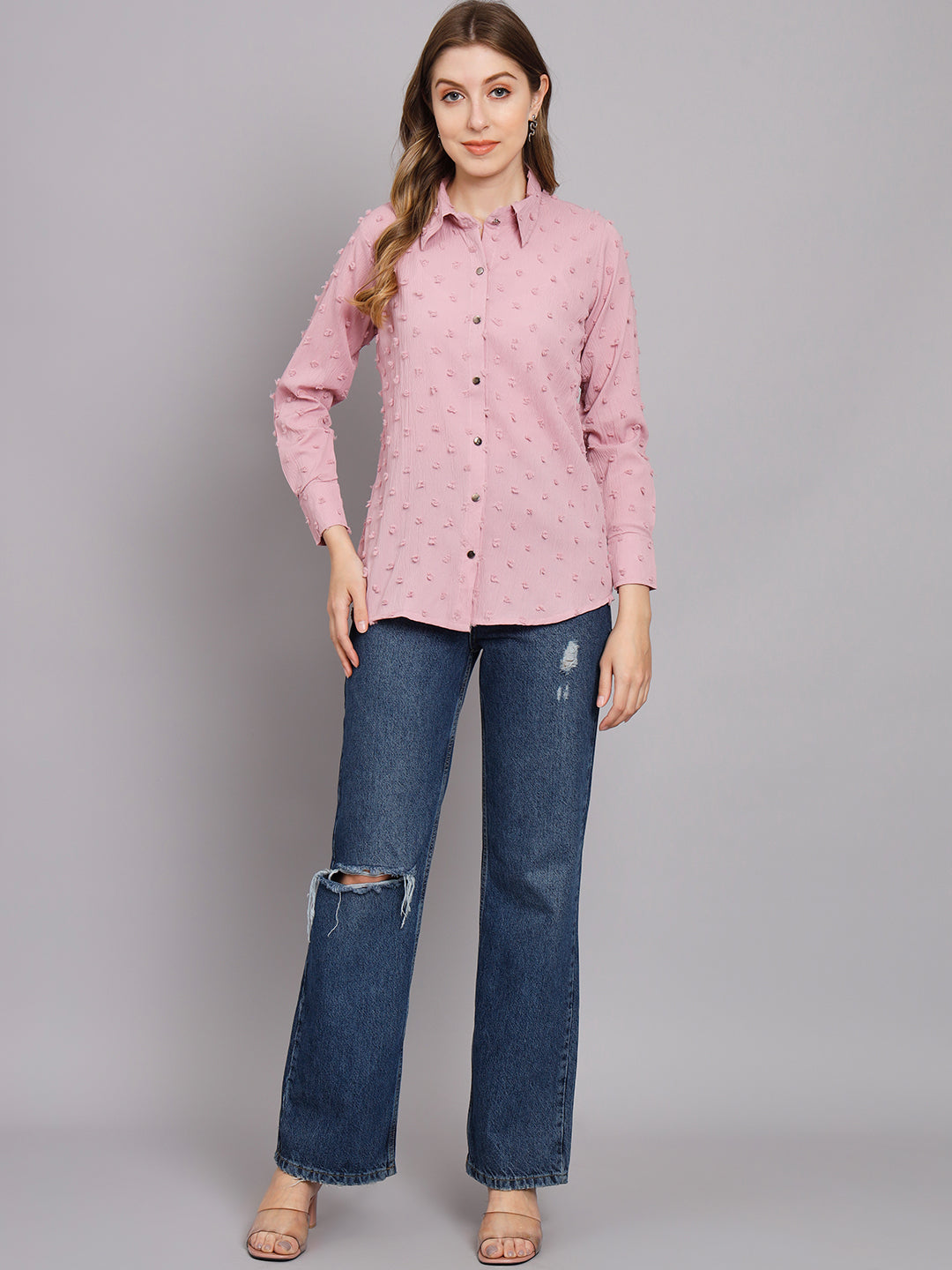 Women's Pink Chiffon Straight Shirt