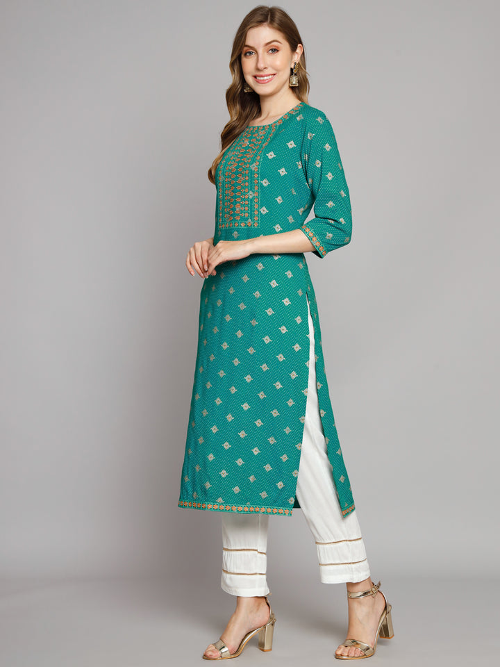 Women's Turquoise Rayon Straight Kurta Palazzo Set