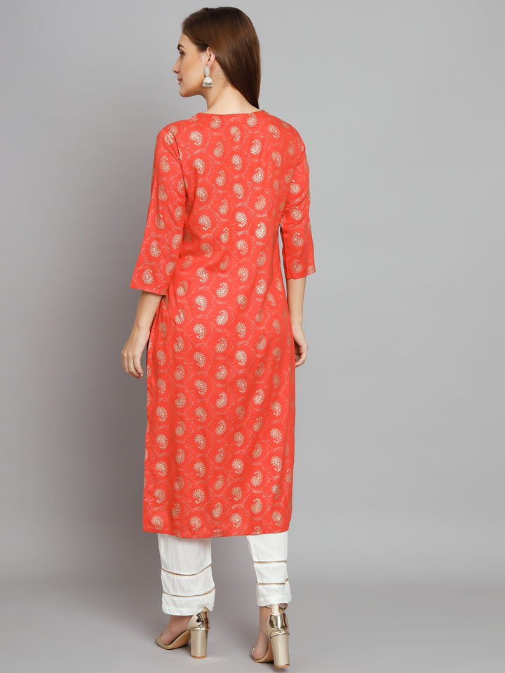 Women's Pink Rayon Straight  Kurta Palazzo Set