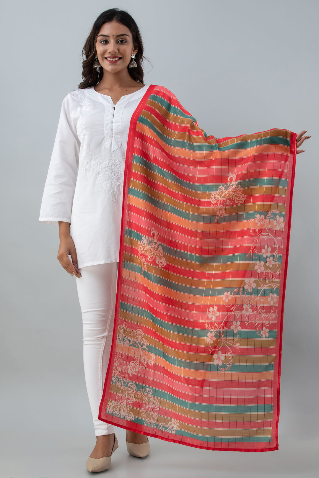 Lurex Art Silk Stripe Multicolor Women Dupatta