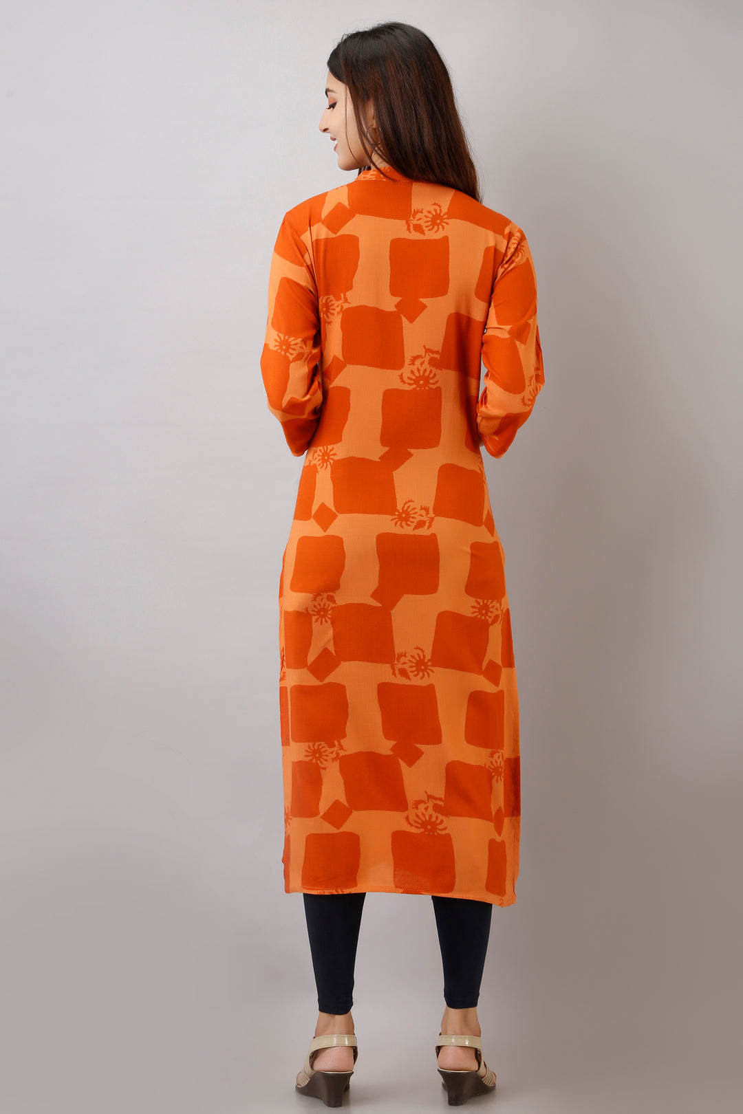 Womens Orange Color Rayon Straight Kurta