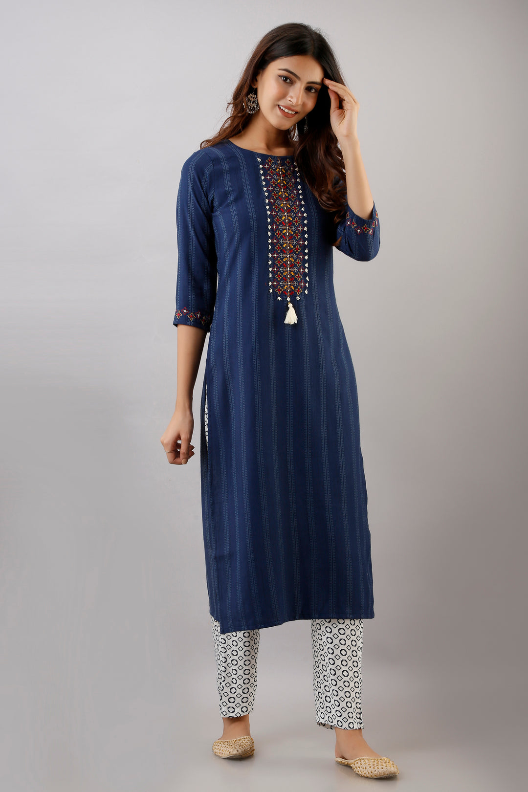 Blue Color Rayon Straight Womens Kurta with Pant