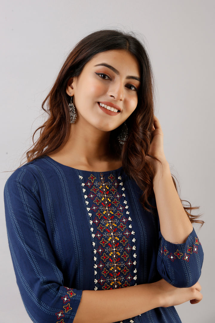 Blue Color Rayon Straight Womens Kurta with Pant