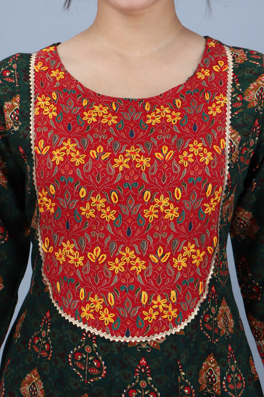 Women Green Rayon Ethnic Dress