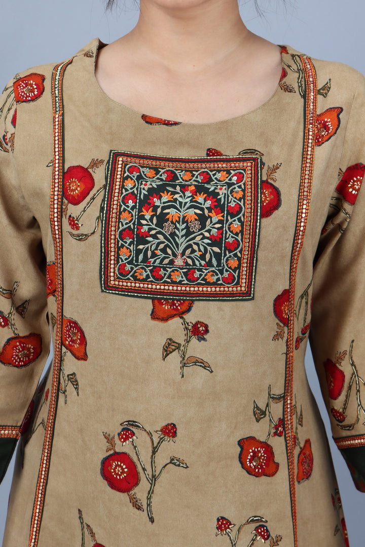 Women Beige Rayon Ethnic Dress