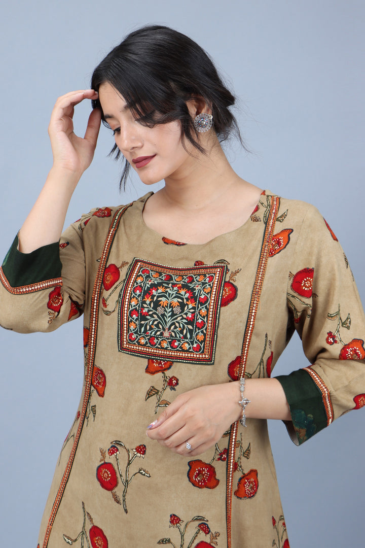 Women Beige Rayon Ethnic Dress