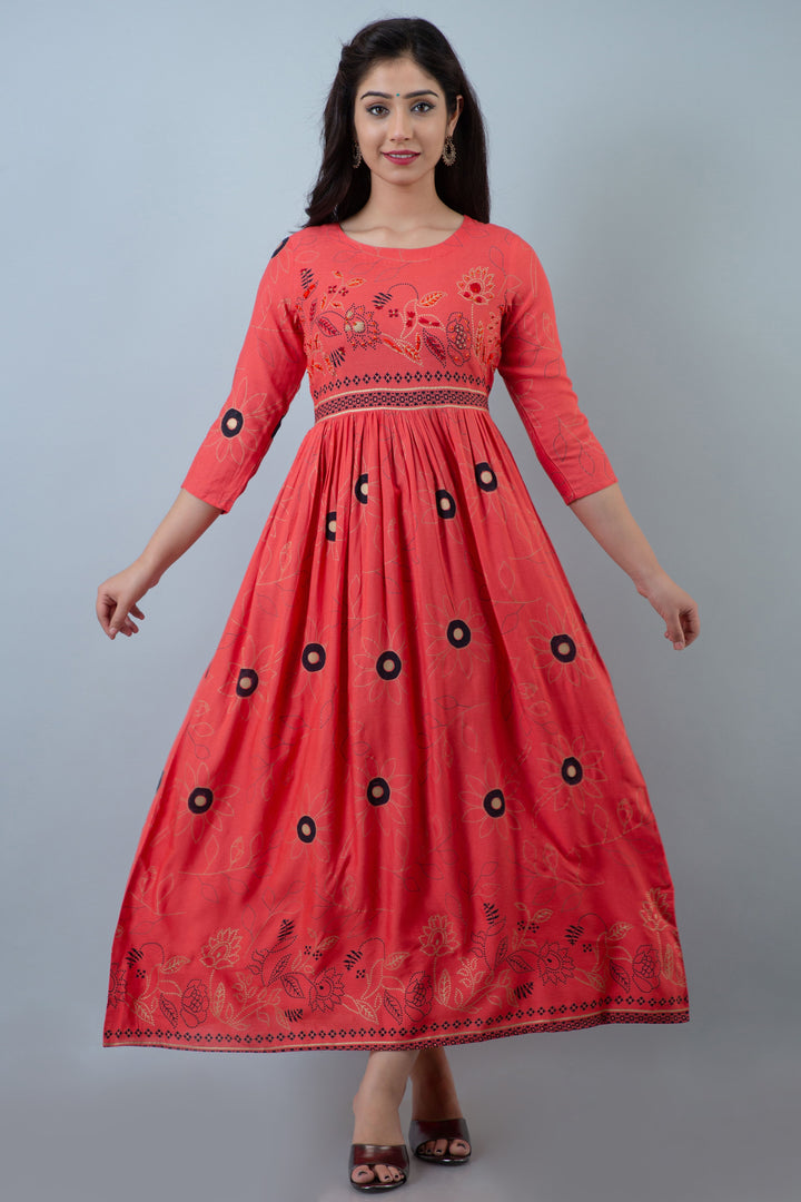 Women Peach Rayon Ethnic Dress
