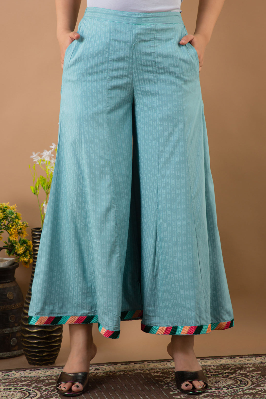 Women Turquoise Rayon Ethnic Set