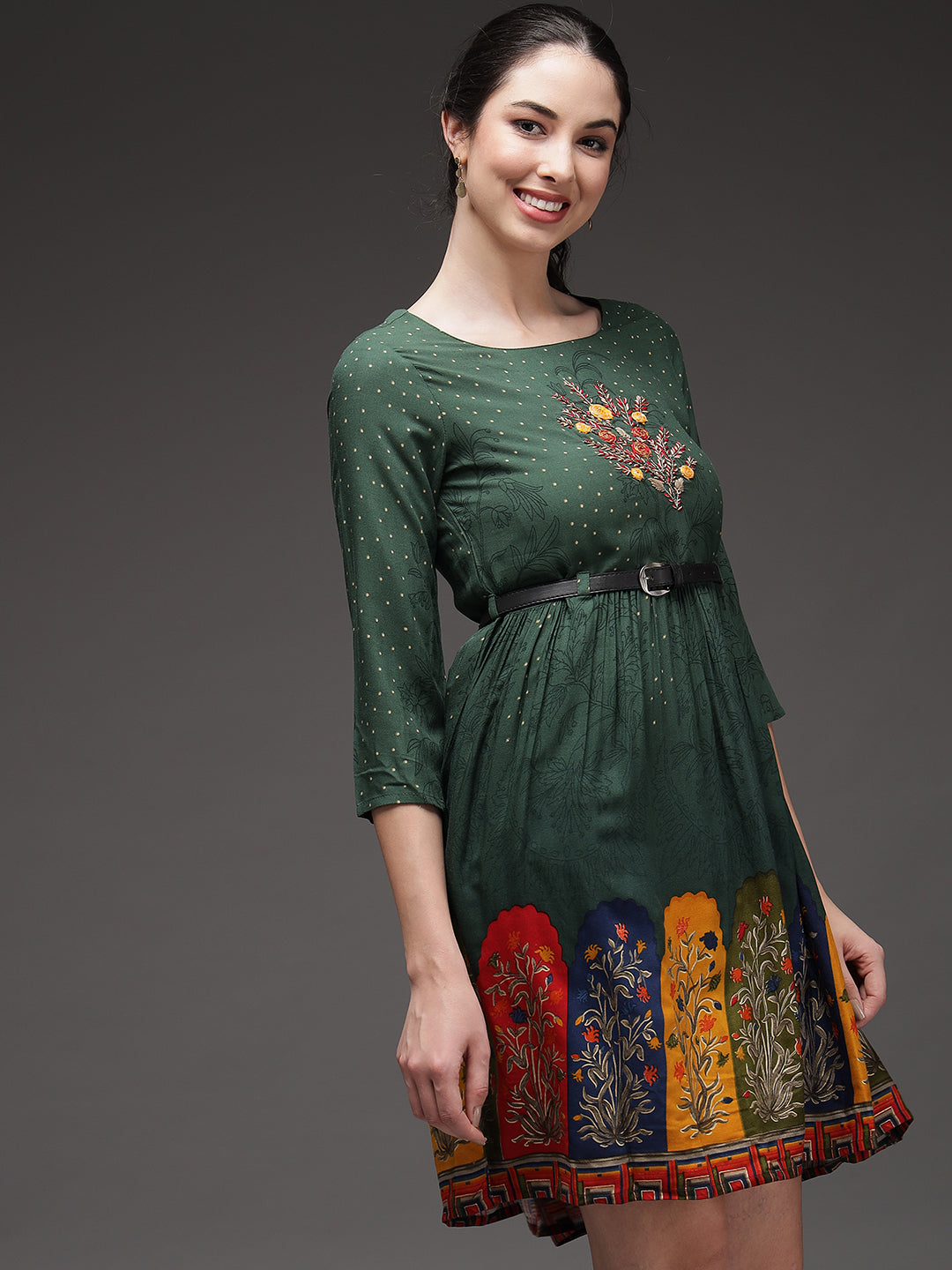 Rama Green Color Rayon Flared Kurta Womens Dress