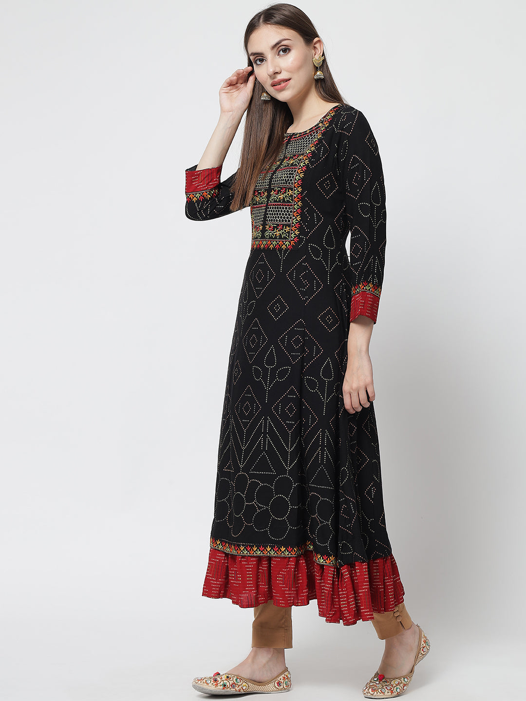 Black Color Rayon Anarkali Womens Designer Kurta