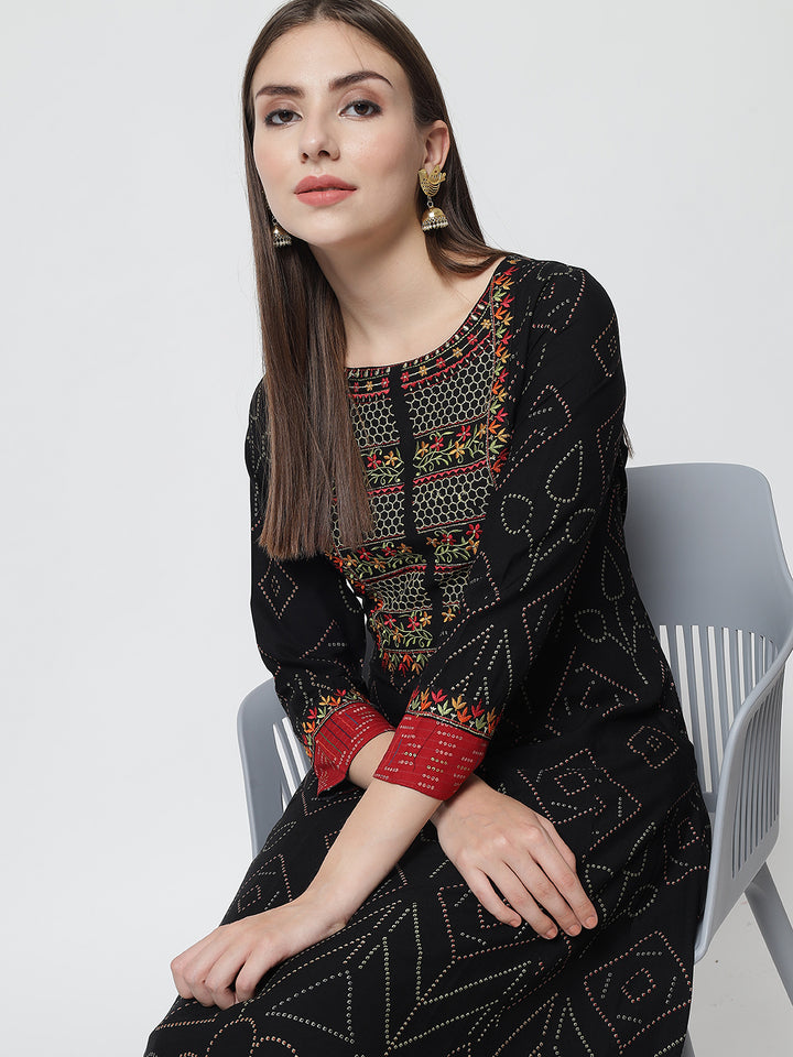 Black Color Rayon Anarkali Womens Designer Kurta