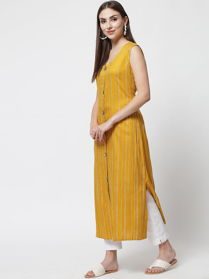 Mustard Color Rayon A-Line Womens Designer Kurta