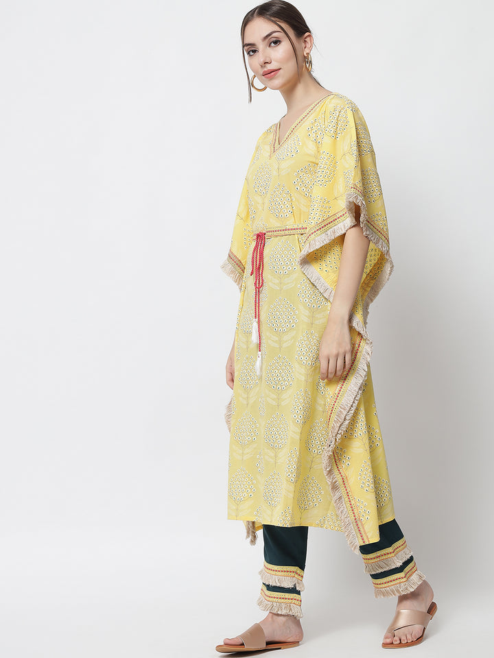 Yellow Color Cotton Straight Womens Kaftan