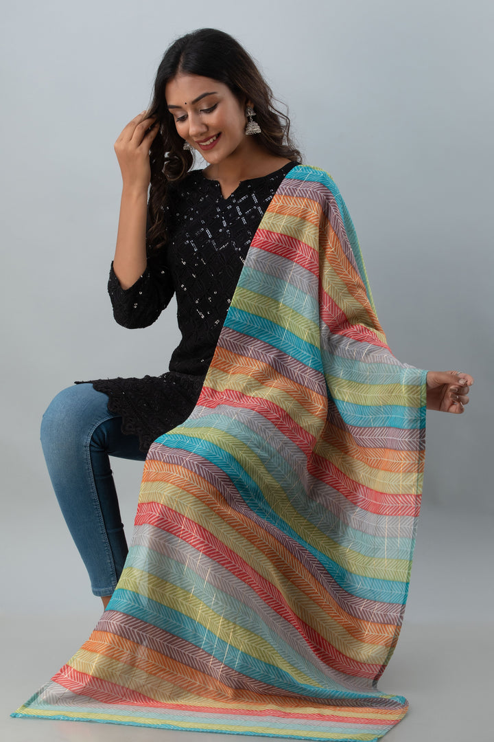 Art Silk Striped Multicolor Women Dupatta