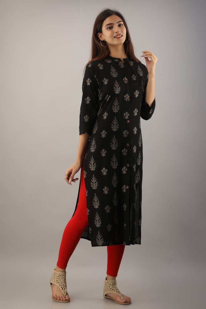 Black Rayon Slub Straight Womens Kurta