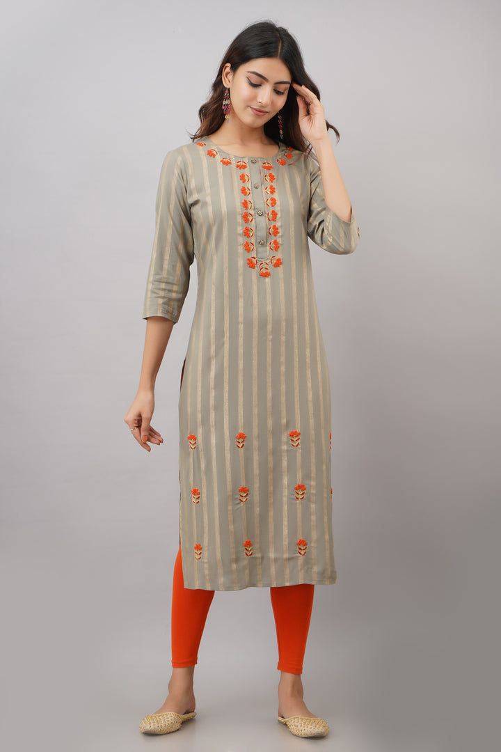 Womens Grey Rayon Straight Kurta