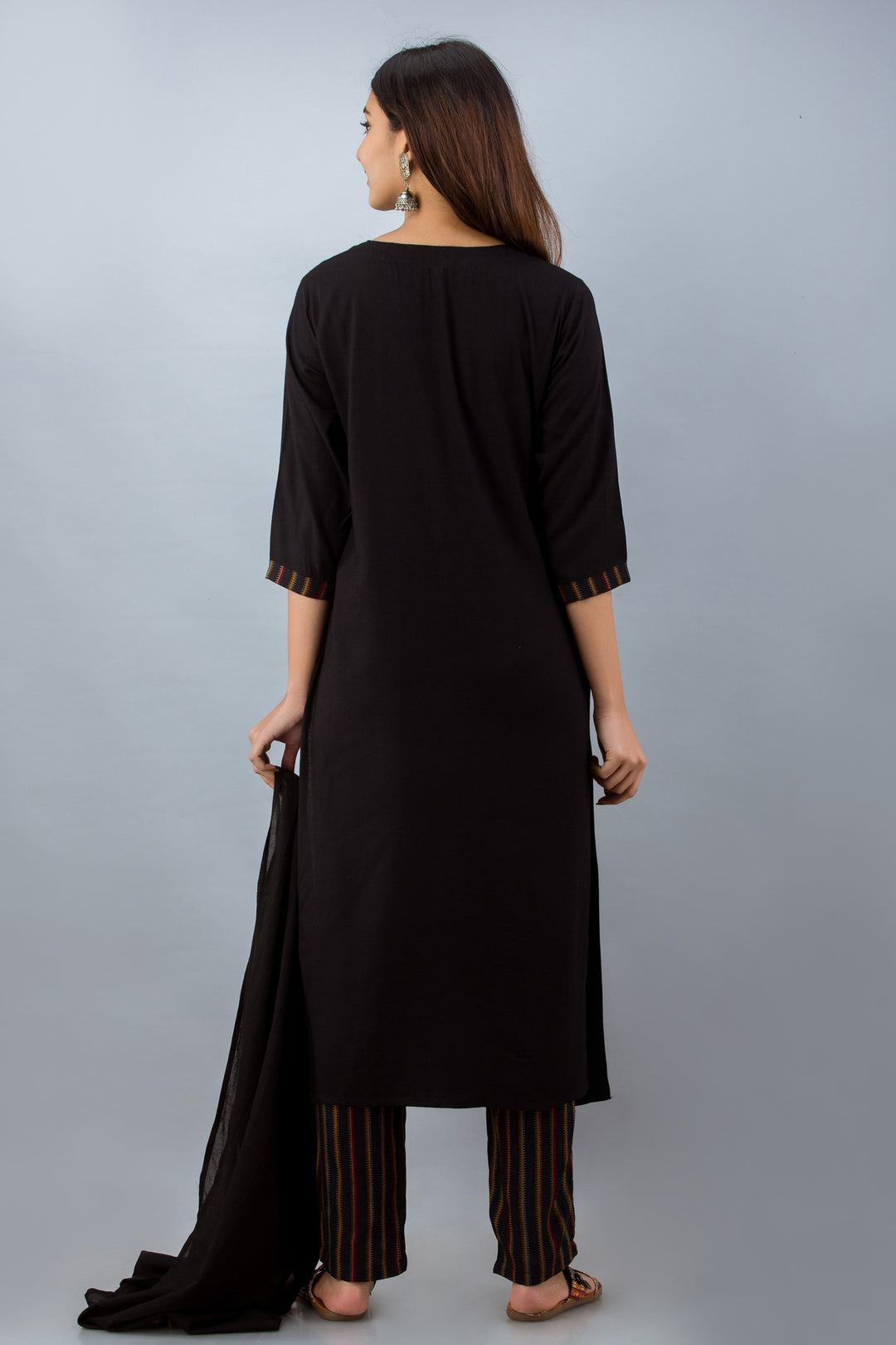 Color Black Rayon Straight Womens Kurta with Pant & Dupatta Set