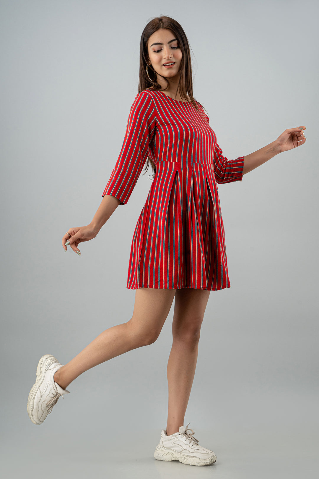 Red Color Rayon Flared Women Short Dress