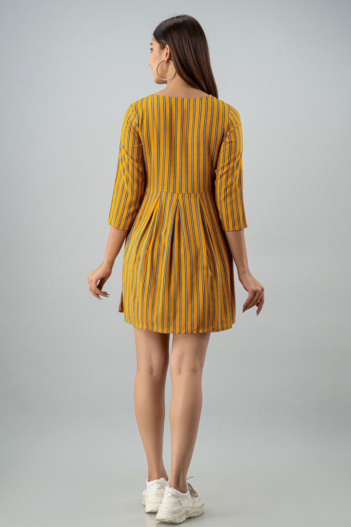 Mustard Color Rayon Flared Women Short Dress