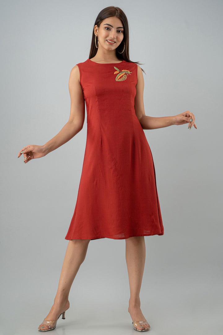 Red Color Rayon A-line Women Short Dress
