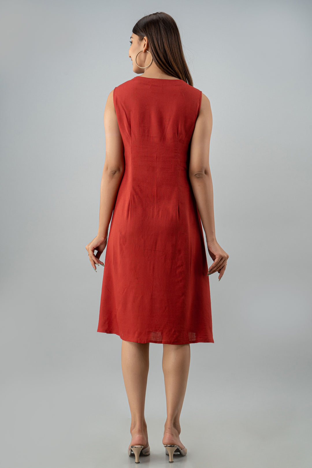 Red Color Rayon A-line Women Short Dress