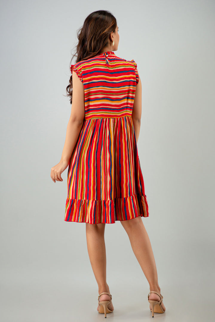 Multicolor Rayon Flared Women Short Dress