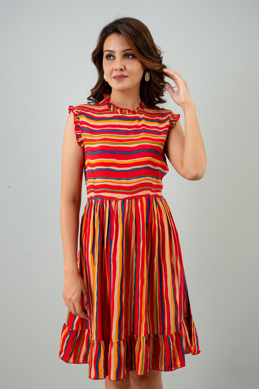 Multicolor Rayon Flared Women Short Dress