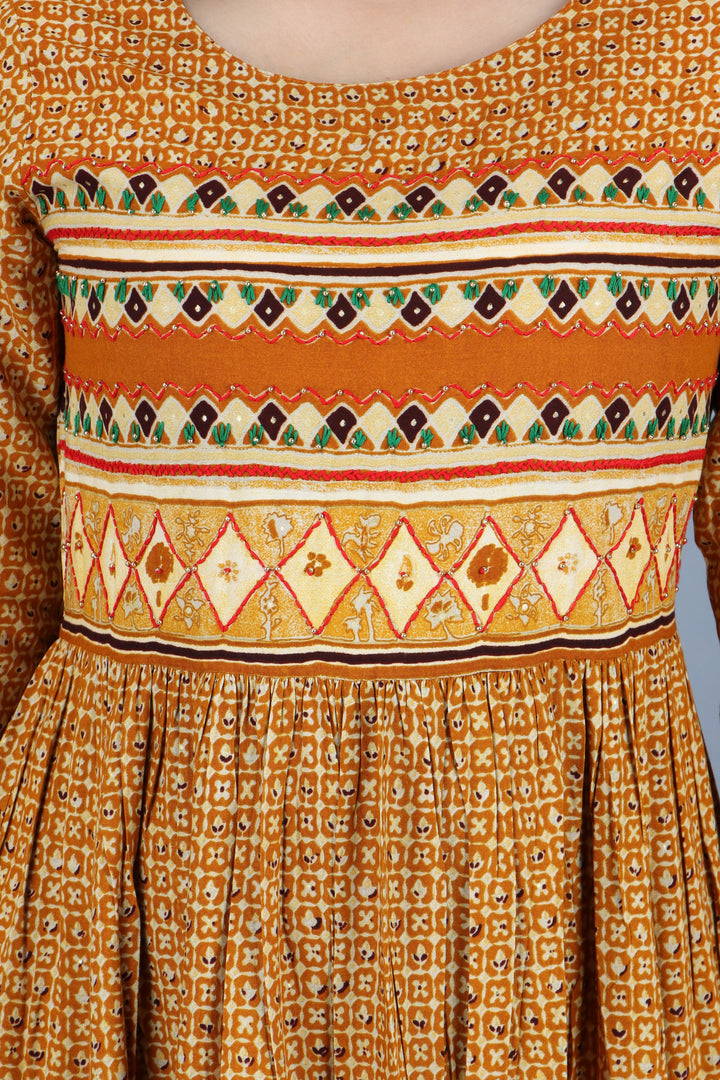Mustard Rayon Ethnic Dress Womens