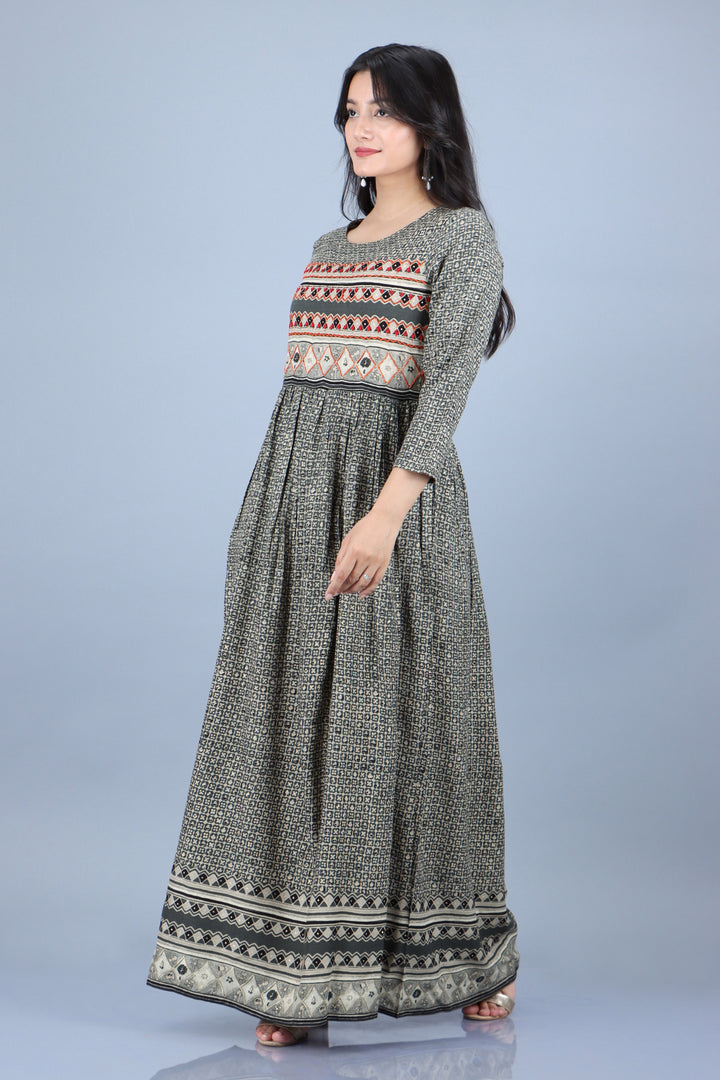 Womens Grey Rayon Ethnic Dress