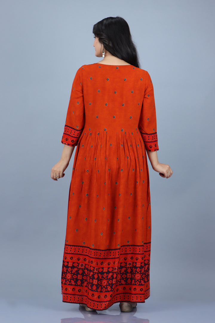 Womens Rust Rayon Ethnic Dress