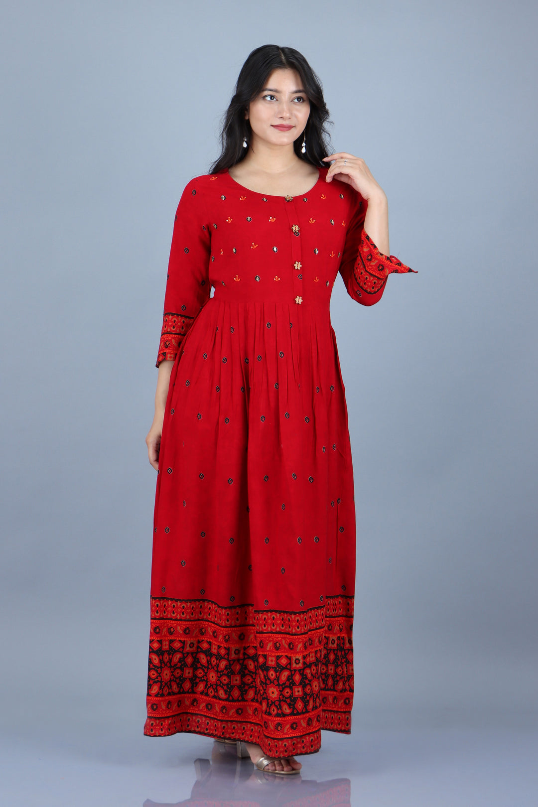 Womens Red Rayon Ethnic Dress