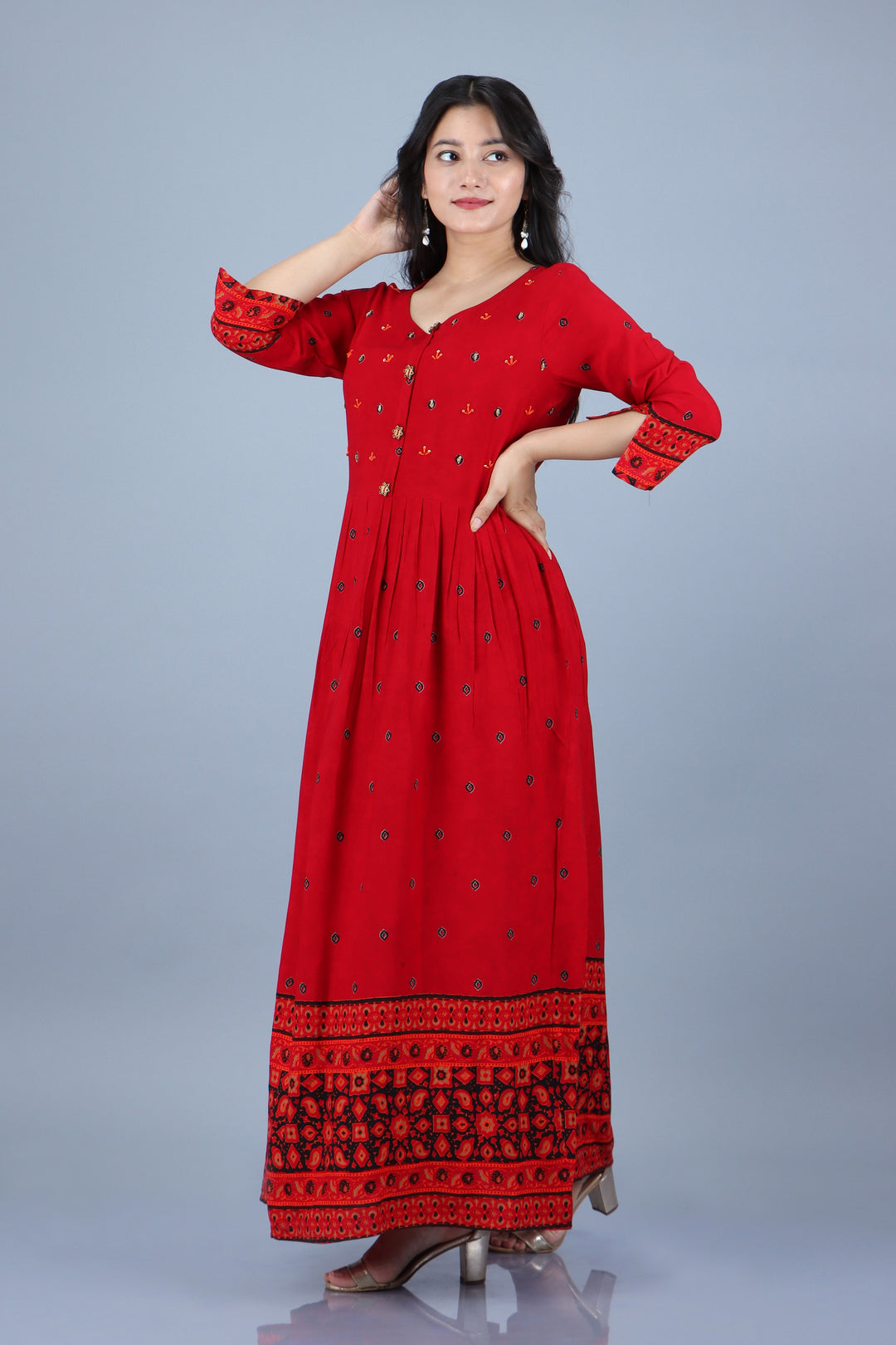 Womens Red Rayon Ethnic Dress