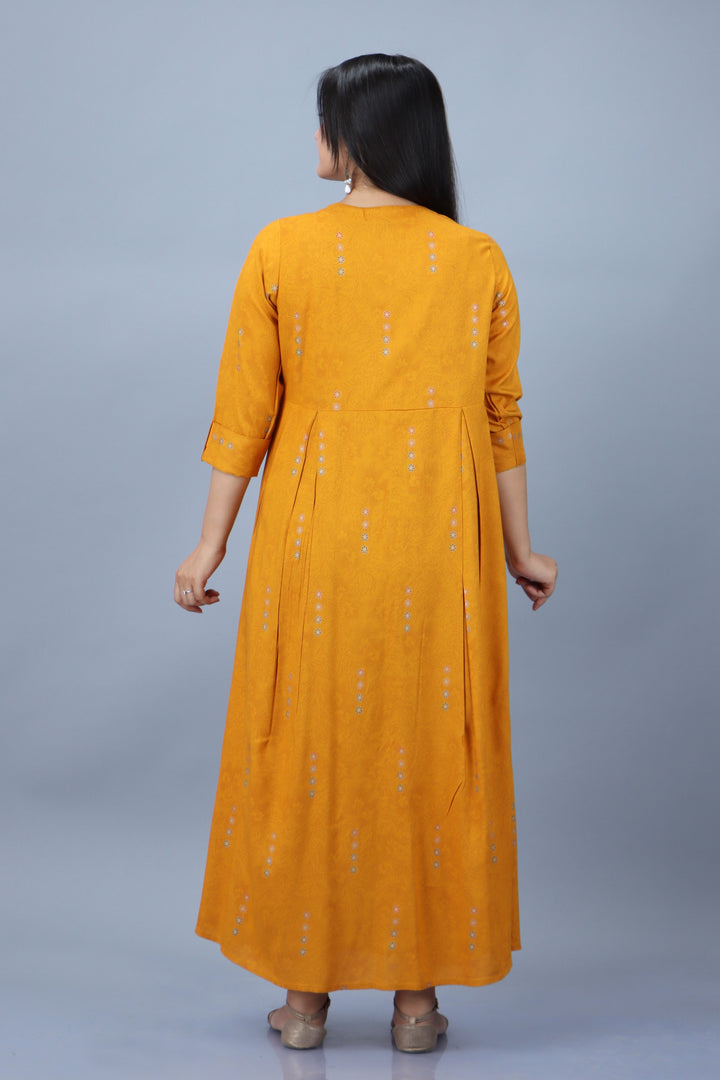Womens Ethnic Dress Mustard Rayon