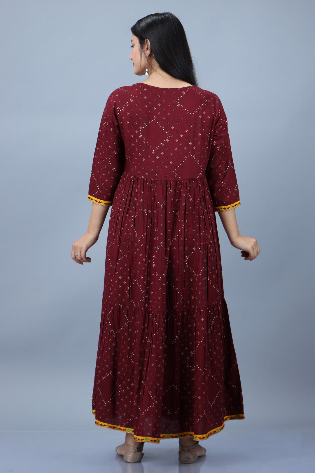 Womens Burgundy Rayon Ethnic Dress