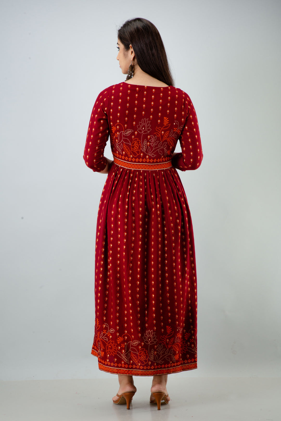 Womens Maroon Rayon Ethnic Dress