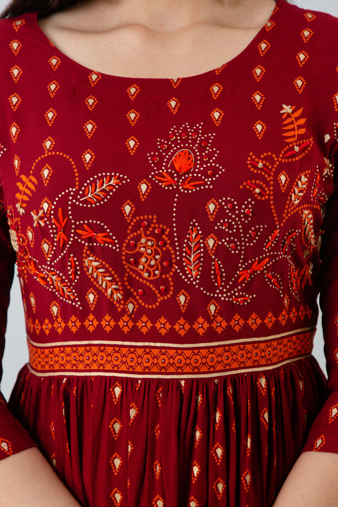 Womens Maroon Rayon Ethnic Dress