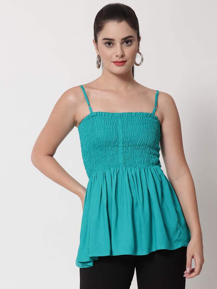 Turquoise Color Anarkali Womens Cami Top