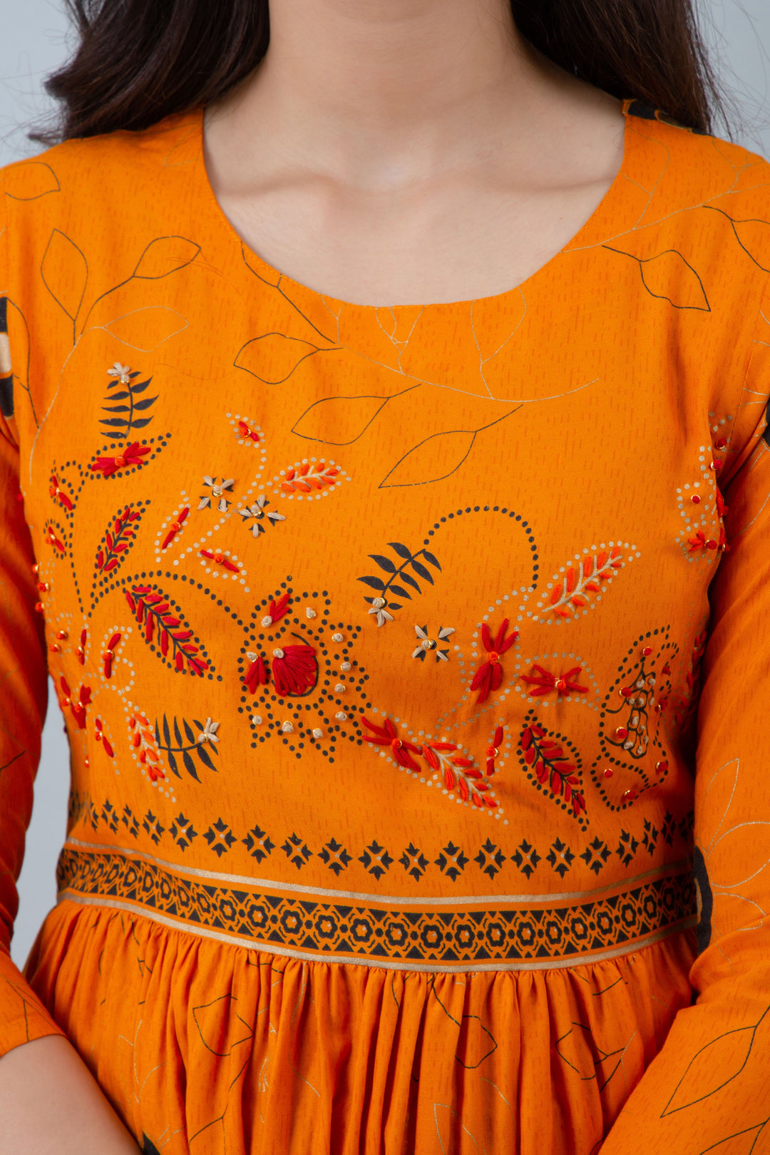 Womens Orange Rayon A-line Dress Kurta