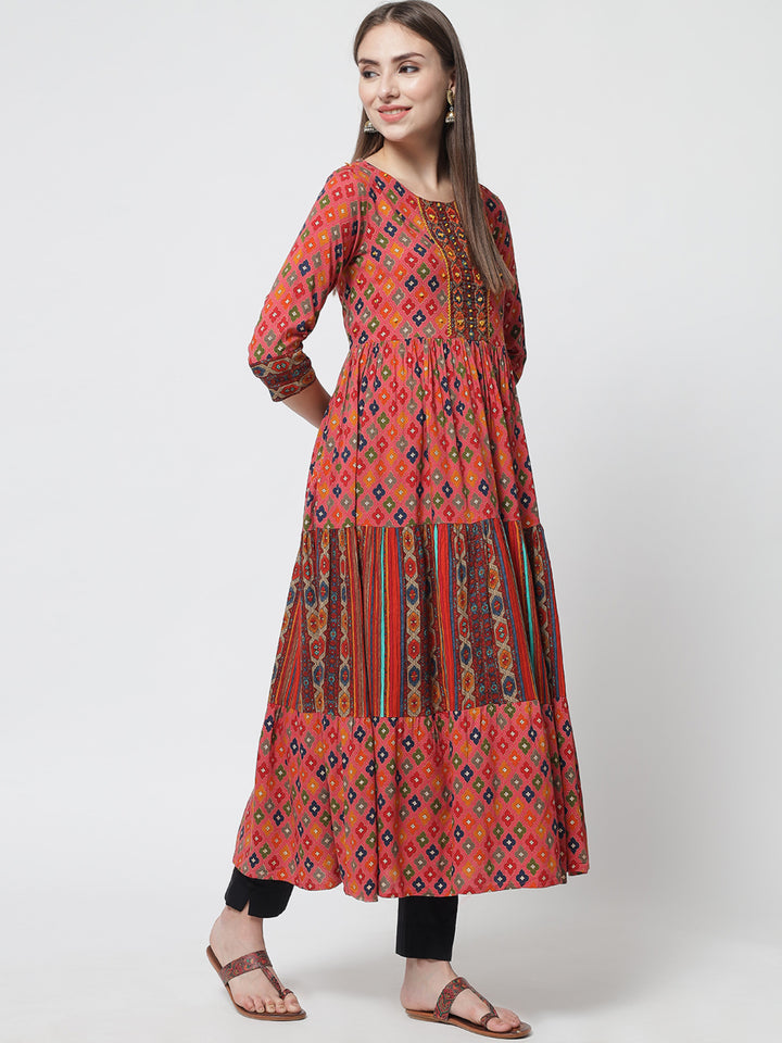 Womens Multi Color Rayon Flared Kurta Dress Kurta