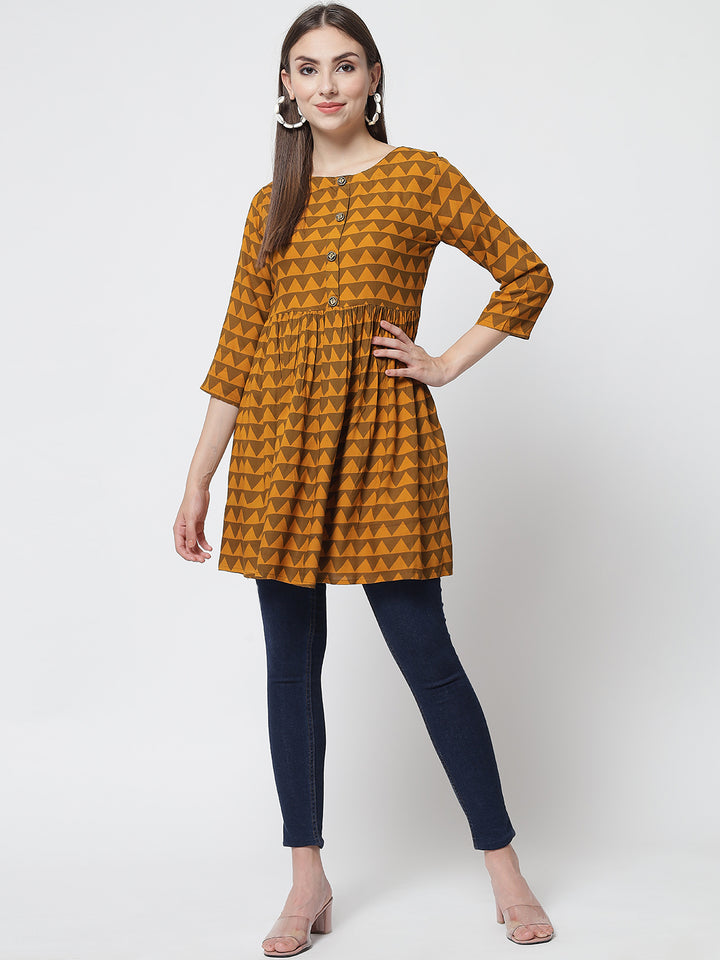 Womens Mustard Rayon Slub A-Line Dress Kurta