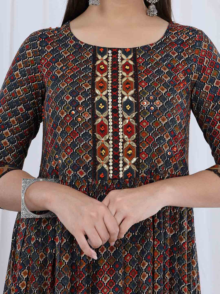 Anarkali Multicolor Geometric Dress