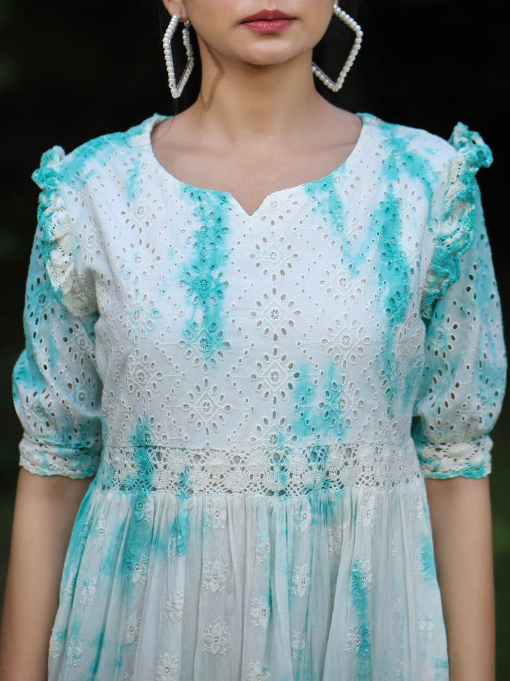 Women Anarkali White Tie & Dye Midi Dress