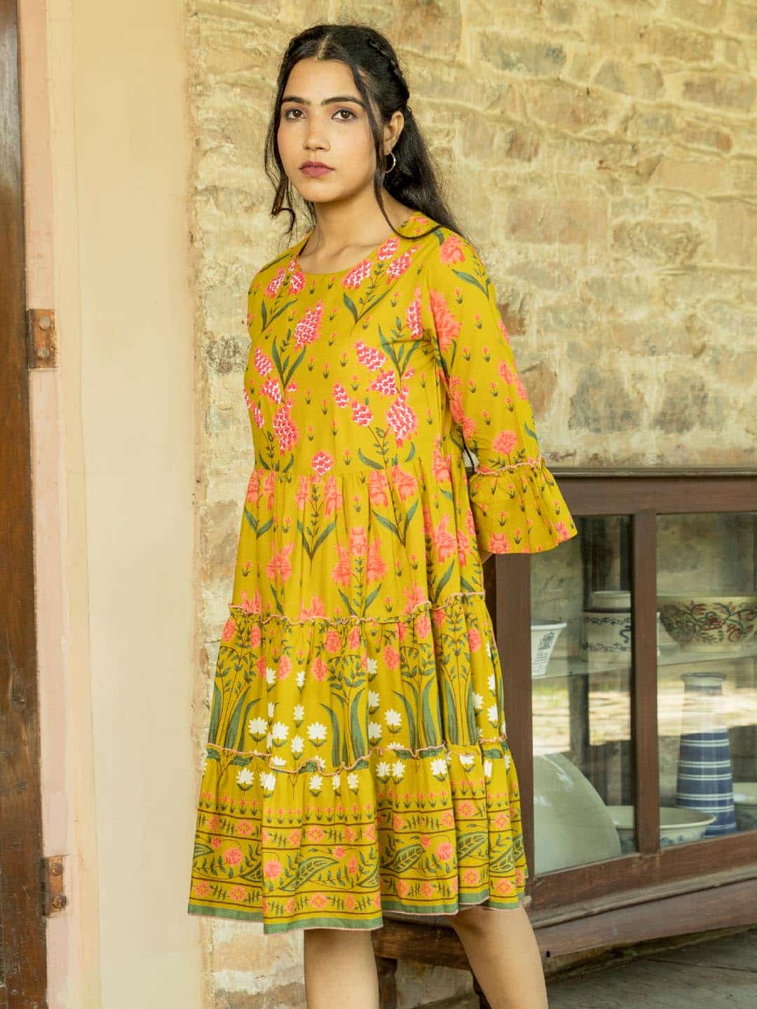 Women Anarkali Mehndi Green Dress Kurta