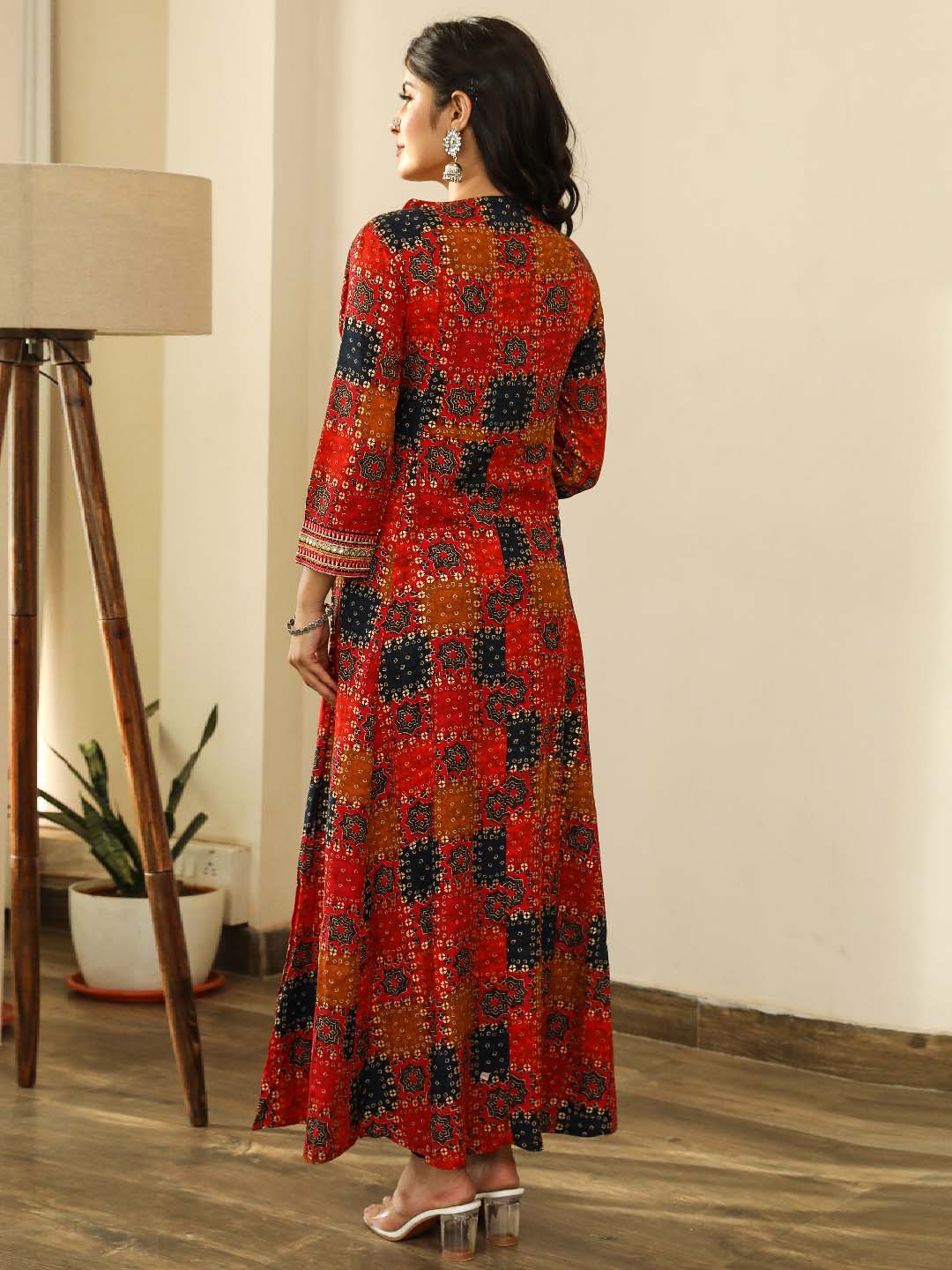 Women Anarkali  Multicolor Geometric Dress